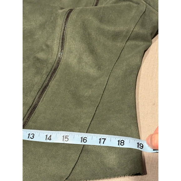 Women's [BLANKNYC] Green Faux Micro Suede Asymmetrical stretch moto Zip Jacket M - Picture 9 of 10